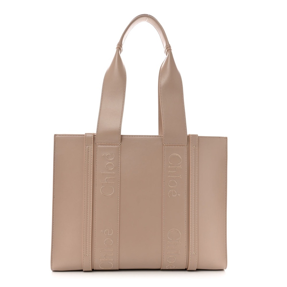 Chloe Medium Woody Leather Tote Bag Nomad Beige